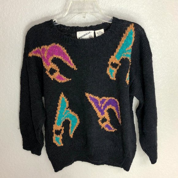 Funky 90s Black Sweater - Size Women's Large (L) - Picture 1 of 8